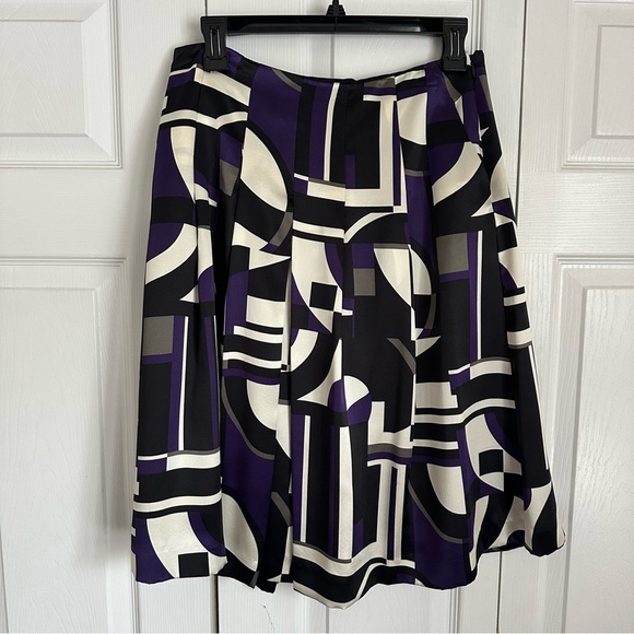 Ralph Lauren 100% Silk Skirt Pleated Geometric Abstract Purple Sz 4 Career Chic - Picture 1 of 12